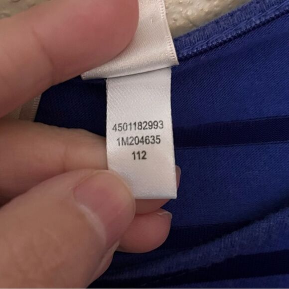 Chico's Black/Blue Striped Short Sleeve Pullover Shirt with Tie Hip Size 3 or XL - Picture 7 of 8